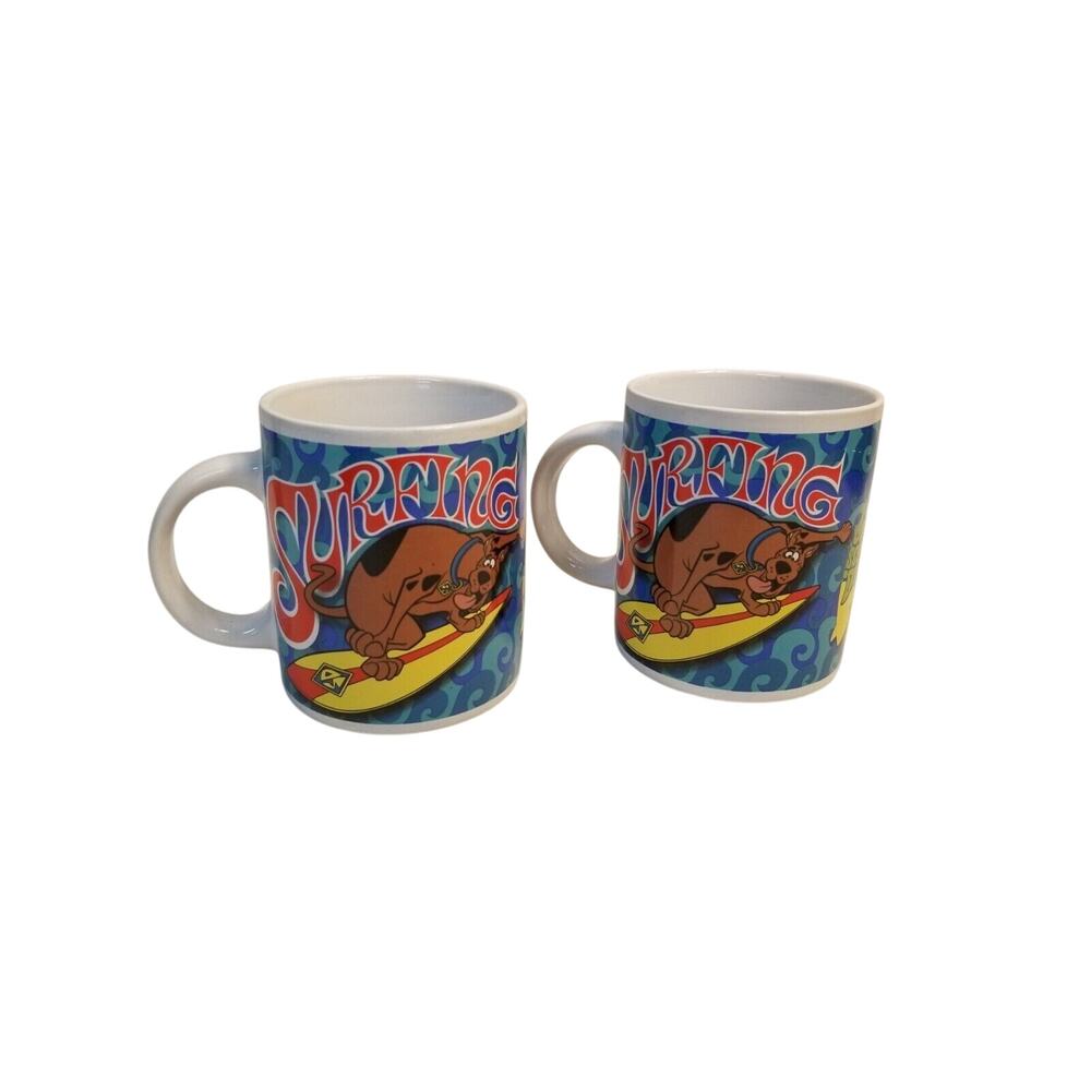 2003 Vintage Set of 2 SURFIN' SCOOBY DOO Coffee Mug Retro Hanna Barbara